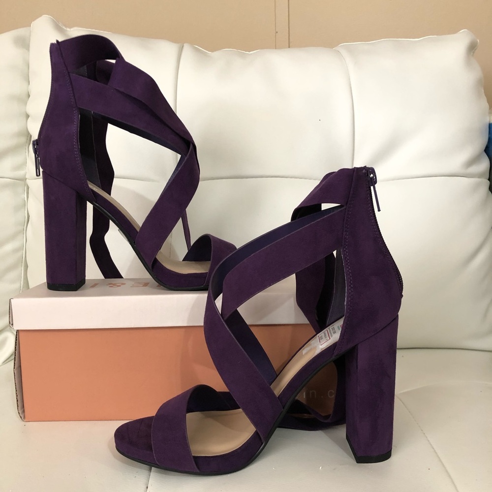 Purple Suede Lace Up Chunky Heel